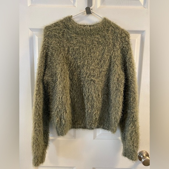 Pink Rose fuzzy soft olive green sweater - Picture 1 of 3